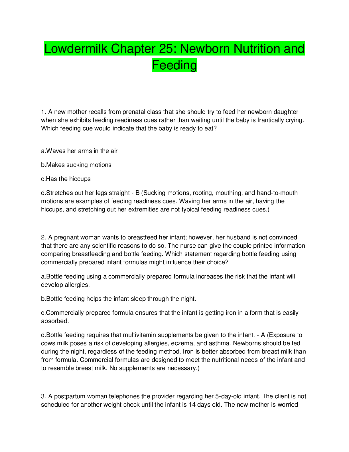 Preview image for Lowdermilk Chapter 25: Newborn Nutrition and  Feeding